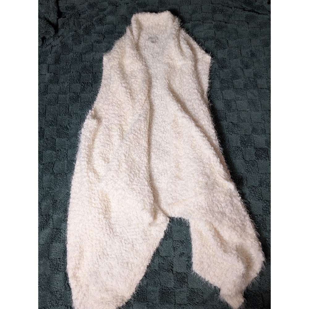 Cato Large Ivory Fuzzy Knit Waterfall Draped Sweater Vest Oversized